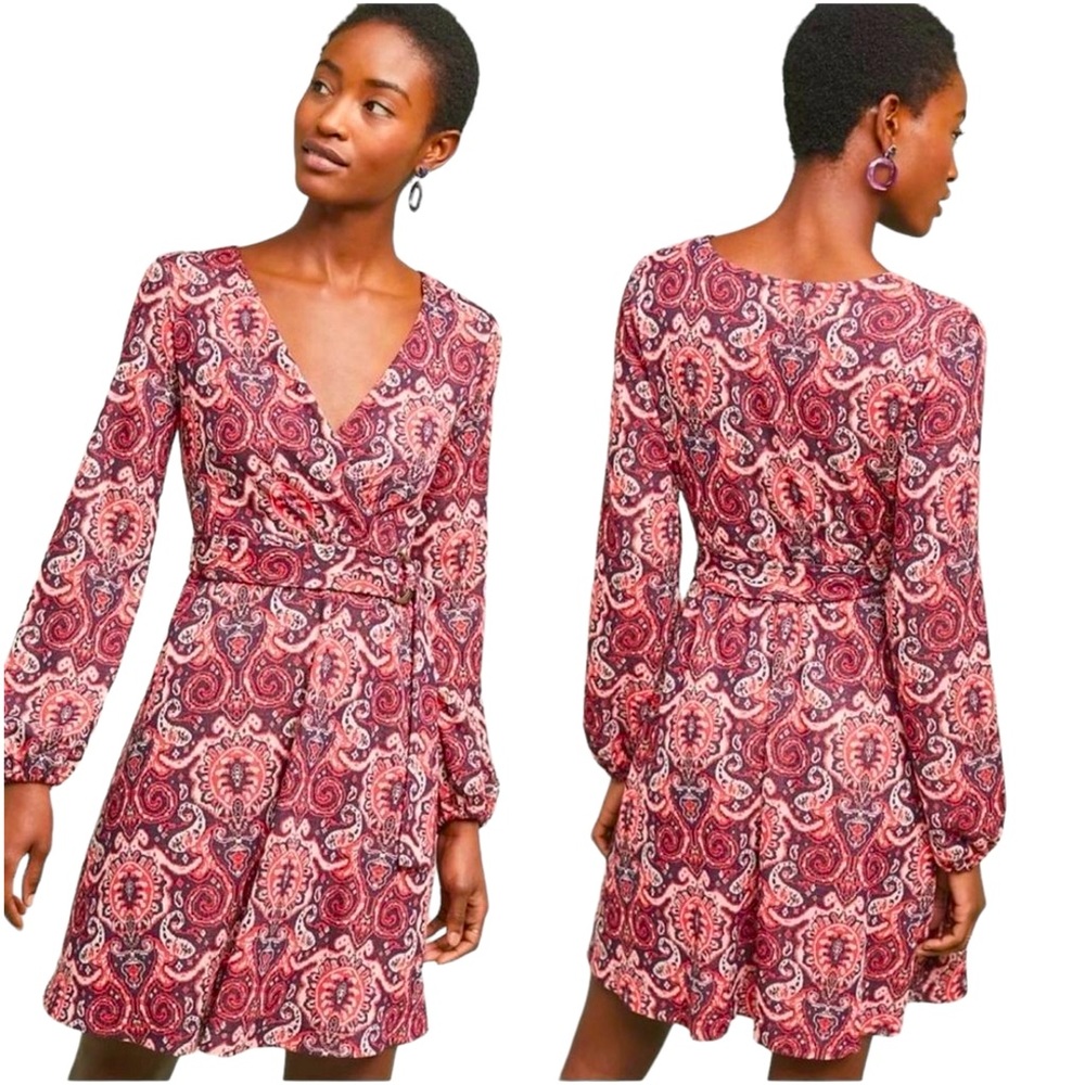 Maeve Anthropologie Dress Womens Medium V Neck Bishop Sleeve Paisley Boho